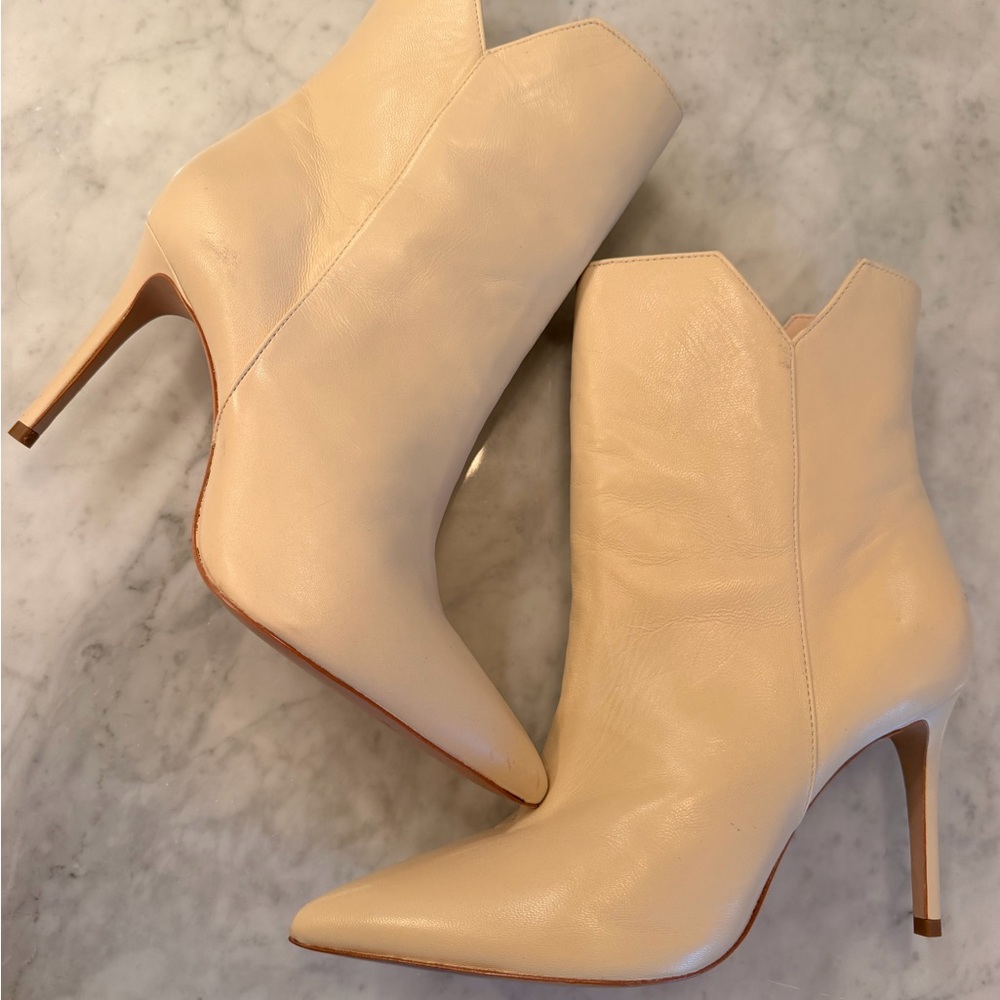 Women's Cream Pointed-Toe Stiletto Ankle Boots